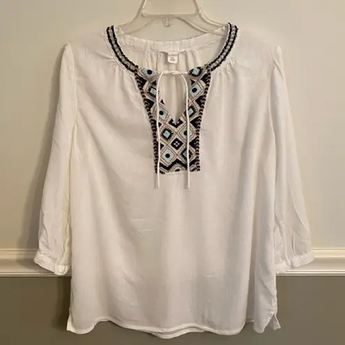 Caslon  White Embroidered Peasant Top Size Small