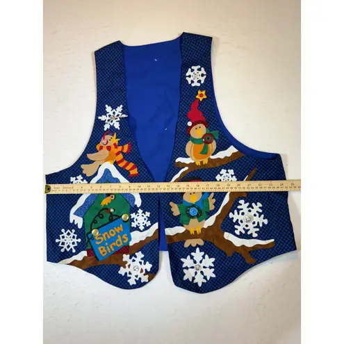 Ugly Christmas Vest Women's Blue "Snow Birds" Applique Holiday Party Vest Size L