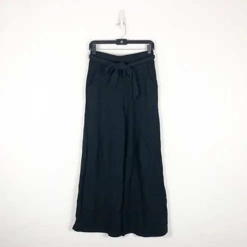 Amour Vert Eugenia Black Tie Waist Luxe Fleece Pants Small Wide Leg