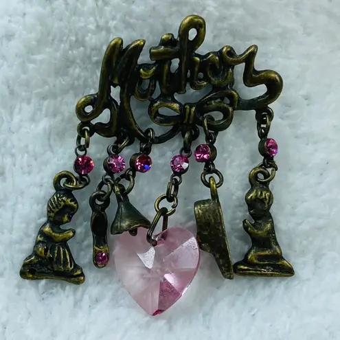 Mother Brass Bronze Color Pin Brooch Dangles Boy Girl Shoes Heart Charm