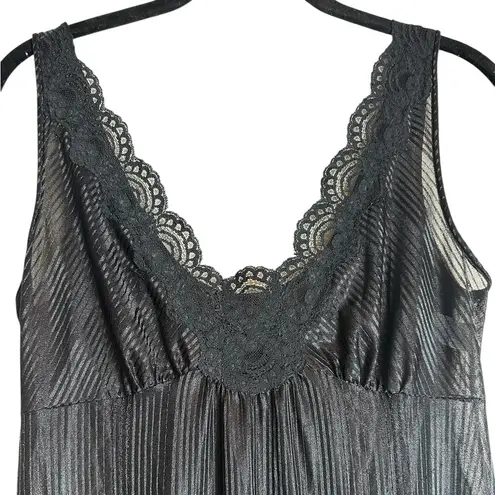 Vintage Lorraine Black Silky Nightgown Chemise Slip Dress Size Small Petite