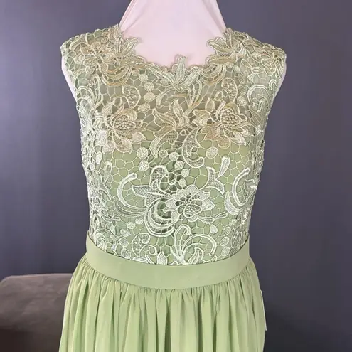 Women’s Green Full Length Sleeveless Chiffon Formal Dress Lace Bodice Size 6 NEW