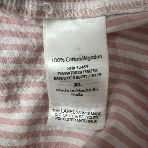 Free Assembly Striped Long Sleeve Ruffle Hem Womens Cotton Top Size XL Pullover Pink