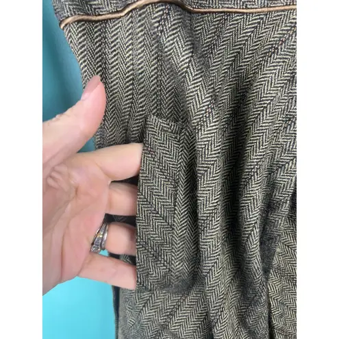 Salt & Pepper Herringbone Tweed Coat L Belted Floral Lining Vintage Boho Style Brown Size L