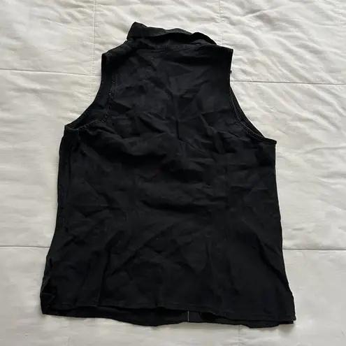 90s Black linen embroidered floral sleeveless blouse yellow red roses Size small