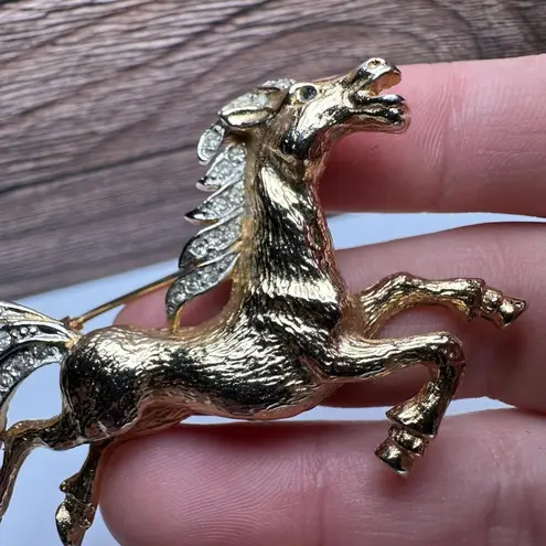 Rhinestone Horse Pony Brooch Pin 1 ROMAN Two Tone 1 Gold Tone Lot Of 2