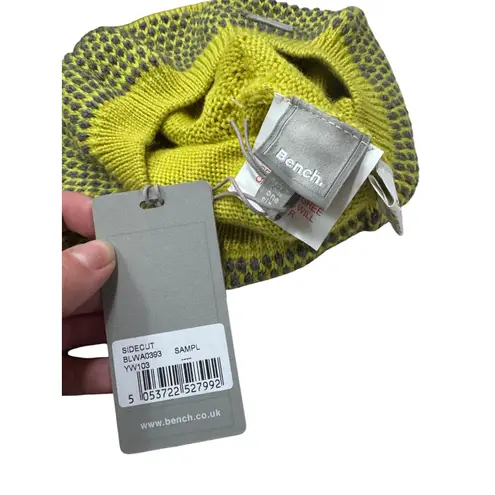 Bench Knit Beanie Hat Yellow Grey One Size Winter Warm Wool Blend NWT