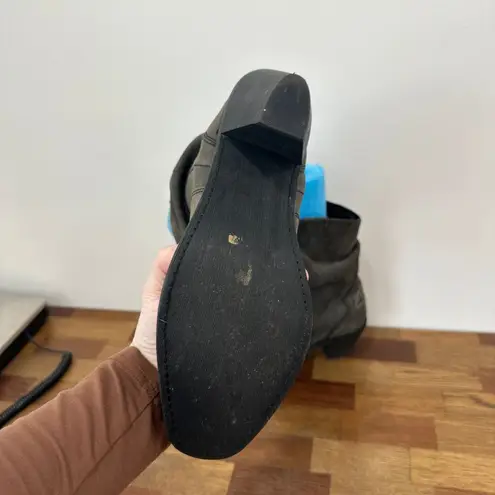 Womens Leather Cowboy Boots 10 Gray Slouchy Heeled Draped Rodeo Western Ankle