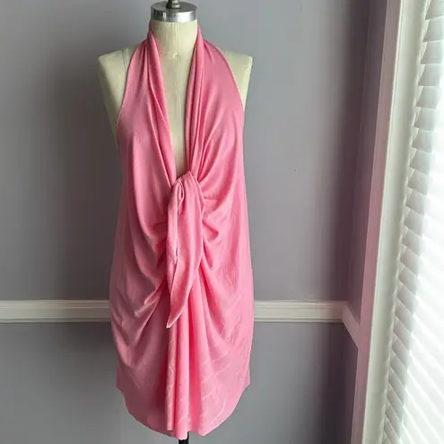 Pink open front draped halter vest beach coverup Size undefined