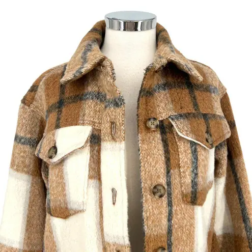 Avec Les Filles Plaid Shacket Jacket Button-Up Brown Cream Size Small