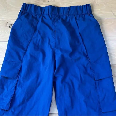 Halara Blue High Rise Wide Leg Cargo Pants 100% Nylon Full Length NWT - Medium