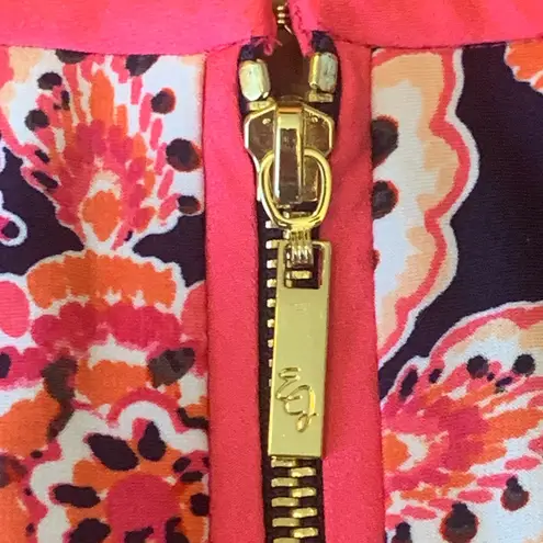 Eliza J Dress 14W Dark Blue w/ Vibrant Pink Orange Floral Accents Exposed zip