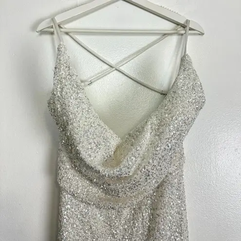 La Femme  Sequin Sleeveless Gown in White Size US 10