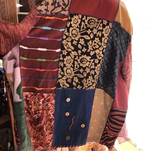 Sharon Anthony Crystal Boho Ethnic Patch Jacket Multicolor Button FrontSize 3X