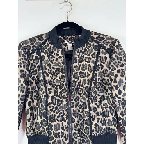 Cache Womens Jacket Brown Leopard Wool Full Zip Bomber Cropped Stretch Medium