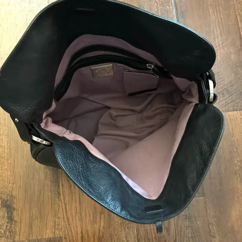 BALLY black leather hobo, tassel tieclosure, made in Italy