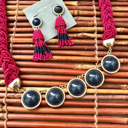 Talbots  Red Seed Bead Choker & Tassel Earrings NWT