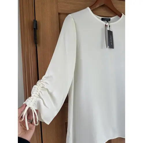 NWT Lafayette 148 100% Silk Ruched Sleeves Blouse in Cloud Ivory Women’s Medium White
