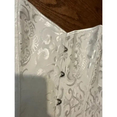 White Brocade Corset Top Waist Trainer Shaper Boned Bodice Costume Lingerie Size undefined