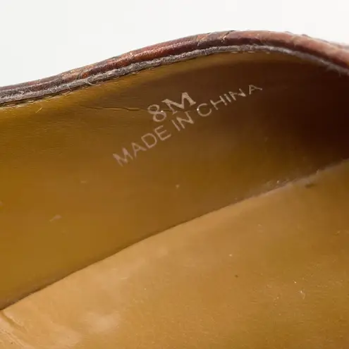 Linea Paolo Size 8 Slingback Croc Embossed Cognac Brown Stiletto Heel Peep Toe