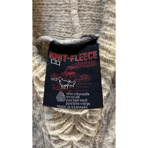 Vintage STOBI Knit Fleece Denmark Nordic Sweater cream Size S Pullover 100% wool Brown