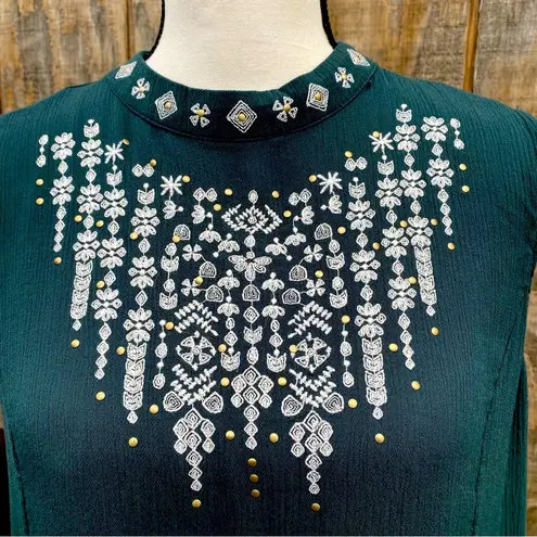 Knox Rose Teal Embroidered Sleeveless Babydoll Blouse Size Large