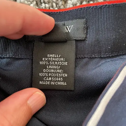 J. Crew Silk Red White & Blue Striped Pleated Skirt Size 8 Preppy Modest Career