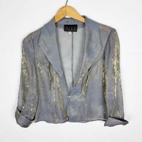 Alex Evenings Alex Evening Jackets Size 8 Gray Gold Floral Metallic Sheer