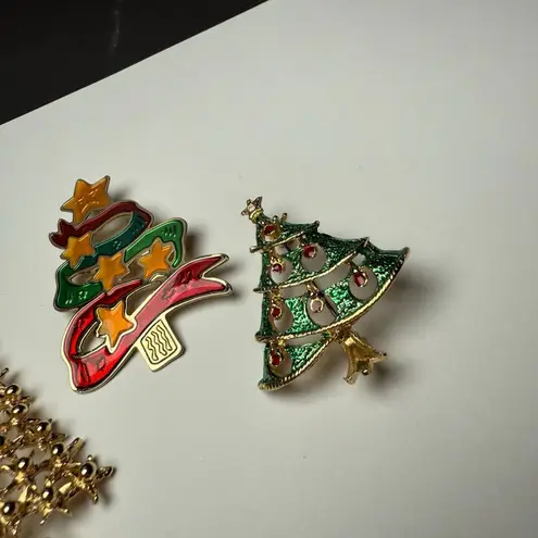 Christmas Tree Holiday Lot Of 3 Brooch Pin Gold Tone