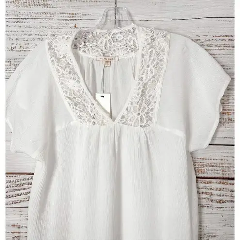 Under Skies NEW with Tags Lace Trim Short Sleeve Top Blouse White Size Small - Image 2