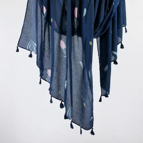 NEW Boho Floral Design Tasseled Rectangle Soft Chic Scarf Large Blue Pink White