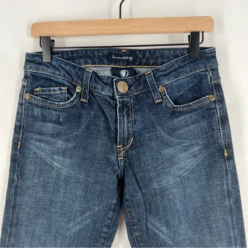 Immortality Stretch Dark Wash Denim Low Rise Bootcut Jeans Size 29 Blue