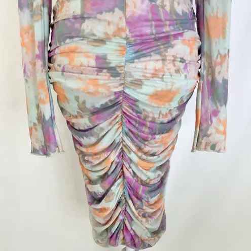 New Rotate Ulla Floral Print Ruched Mesh Long Sleeve Bodycon Dress Size 2 Multi