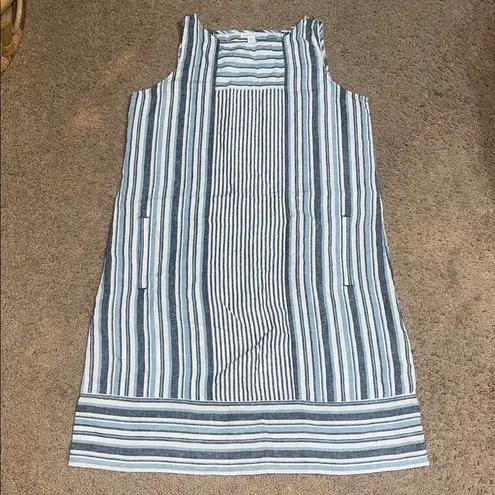 J. Jill Love Linen Nautical Multi Stripe Sleeveless Pullover Shift Dress Blue M Size M