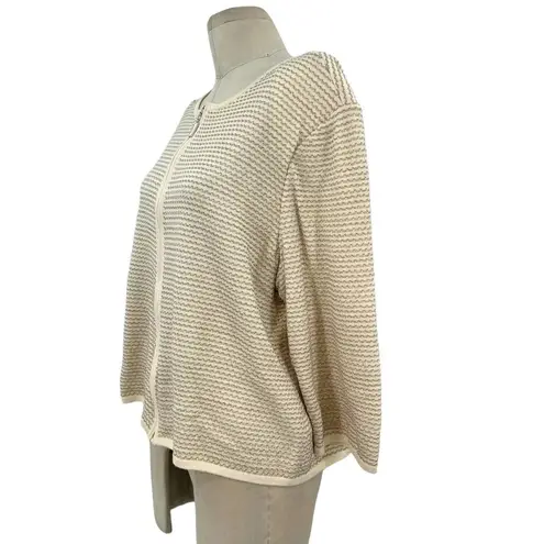 St. John Cream Ivory Stripe Knit Zip Front Sweater Jacket Size XL **Flawed
