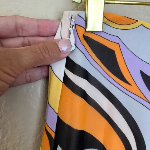 Marciano Orange and Purple Abstract High Low Pleated Flowy Maxi Skirt Size S