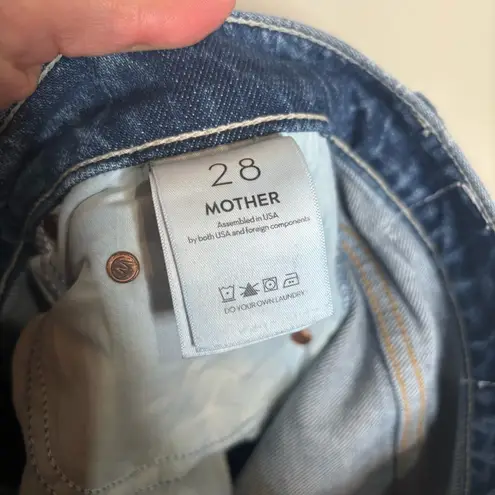 Mother Superior High Waisted Study Hover Distressed Straight Leg Jeans Blue Size 28