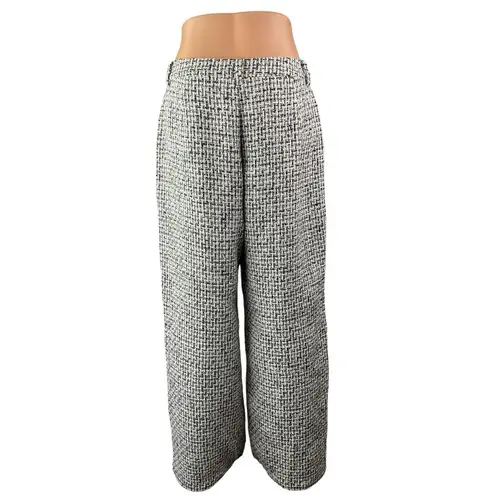 Commense Women's Black White Tweed High Rise Wide Leg Baggy Trousers Pants Sz L Size L