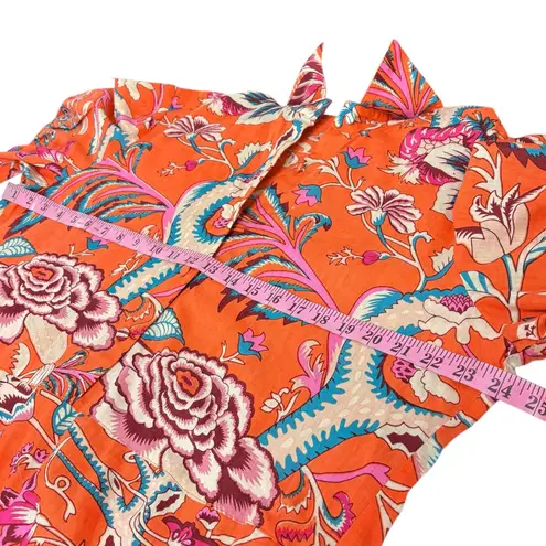 Cheeky Vintage Micquelle Orange Floral Flirty Shirt Dress Short Sleeve L 12 14 Size L