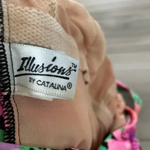 Floral Ruching Cinched 80s Vintage Illusions by Catalina Swimsuit 14