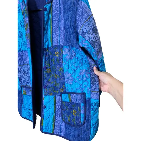 Vintage La Cera Quilted Patchwork Jacket Floral Print Reversible Blue Women's M Size M