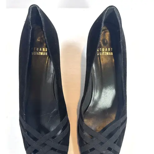 Stuart Weitzman  Black Suede Low Heel Pumps Stretch Limo Style Made in Spain 7.5M