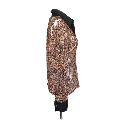 Vintage Richard Malcolm Black Unlined Mesh Lace Button Front Long Sleeve Blouse Size M