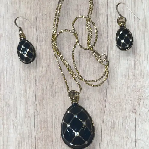 Argyle Egg Necklace Black Onyx And Rhinestone With Matching Earring Set