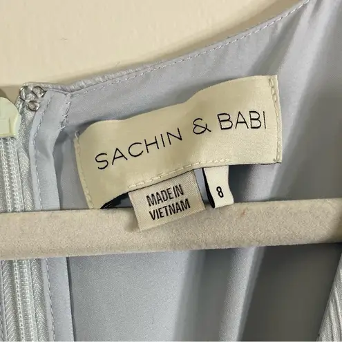 Sachin and Babi Alli Gown Ice Blue Maxi Dress Size 8 Gold