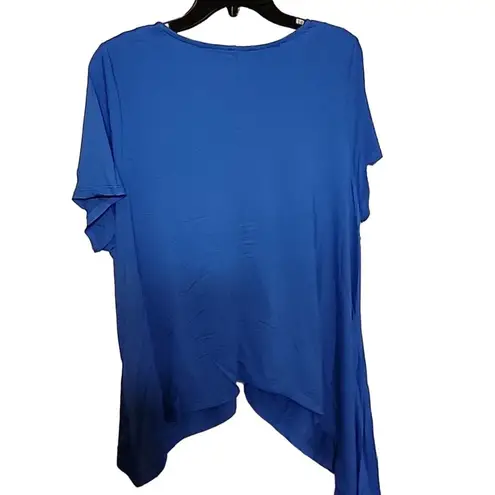 Patrizia Luca Blue Ruched High Low Short Sleeve Relaxed Womens Blouse Size Small