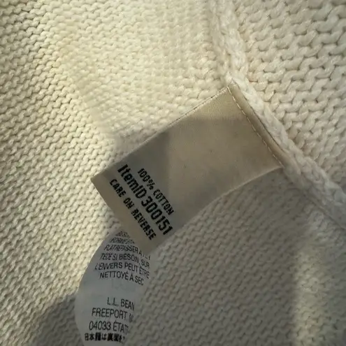 L.L. Bean Womens Zip Up Cardigan Sweater Knit‎ Large White Cotton