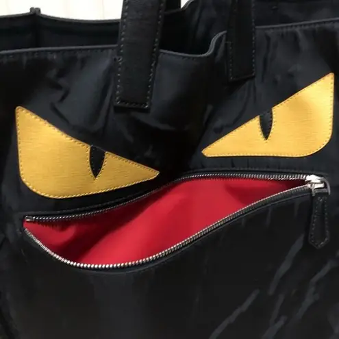 Fendi  Vitello black Monster Yellow Eyes Nylon Tote