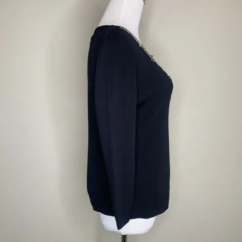 Joseph A Embellished Beaded Black Sweater Sz Medium