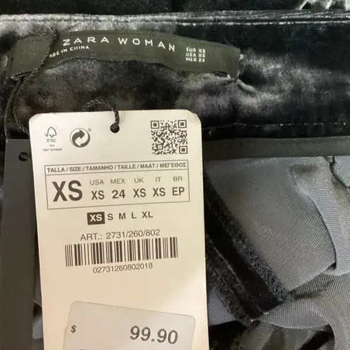 ZARA  Woman NWT Gray Velour Velvet High Rise Flared Stretch Ankle Pants XS